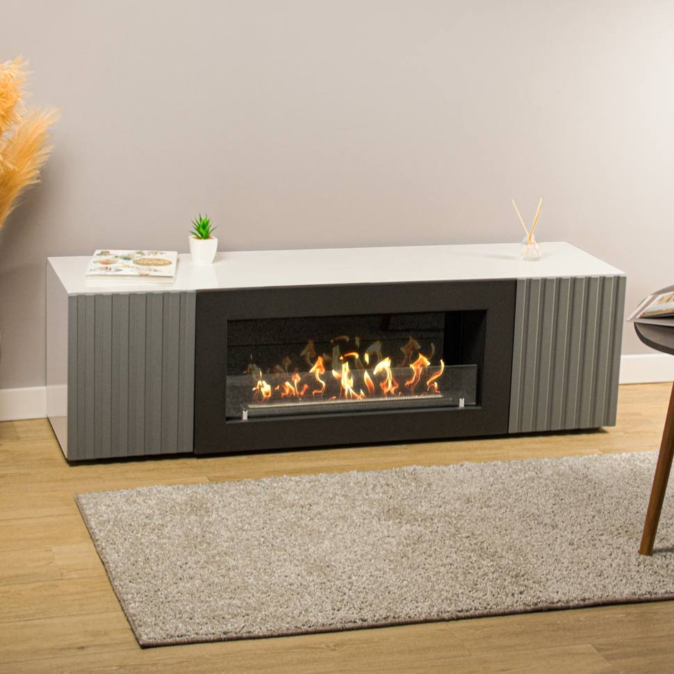 Тумба под ТВ с биокамином SteelHeat LIVORNO IMPULSE 140 см (корпус белый / фасады гротто гранит) Тумба под ТВ с биокамином SteelHeat LIVORNO IMPULSE 140 см (корпус белый / фасады гротто гранит)