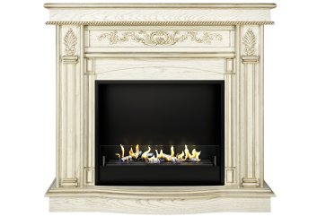 Биокамин в портале Firezo Cardinal Белый дуб патина золото, стандарт