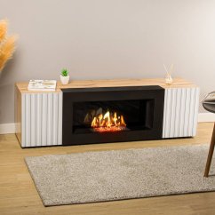 Тумба под ТВ с биокамином SteelHeat IMOLA IMPULSE 140 см (корпус дуб Вотан / фасады белый)